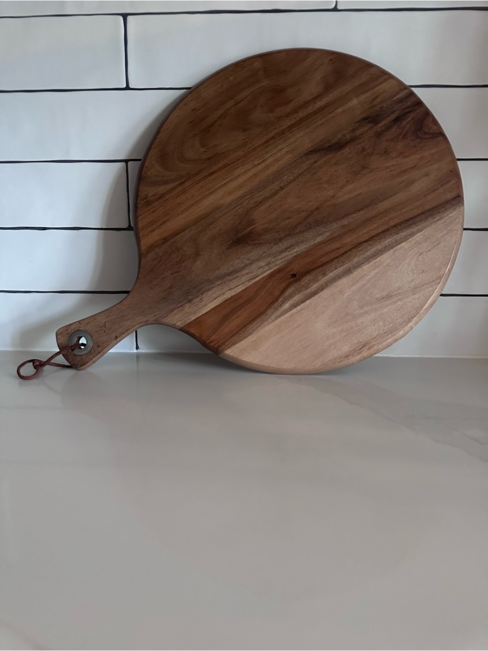 Wood Round Serving Board with Handle - Brown